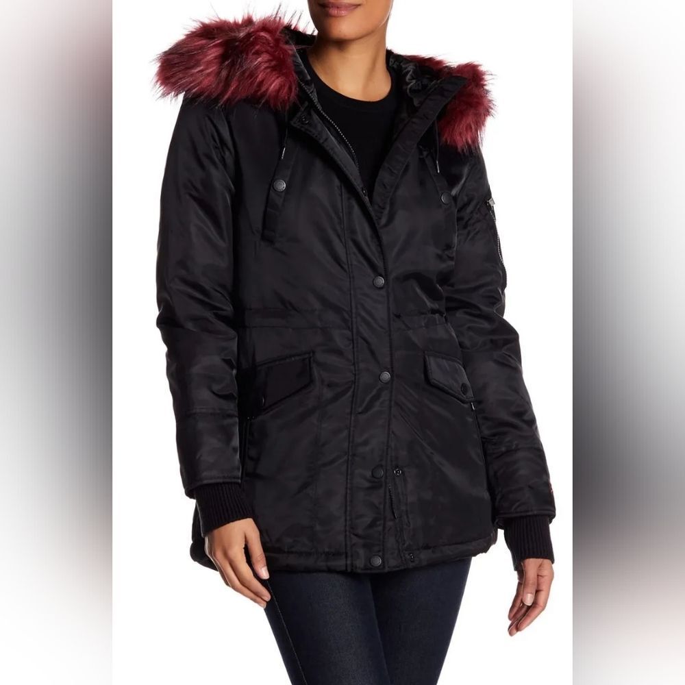 BCBGeneration Faux Fur Trim Hooded Parka Jacket Coat Large